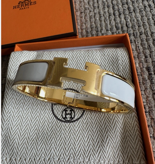 Size PM New HERMÈS White GHW Clic H Bracelet Bangle